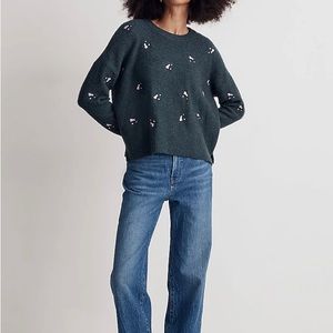 Madewell Embroidered Cross-Stitch Floral Pullover Sweater